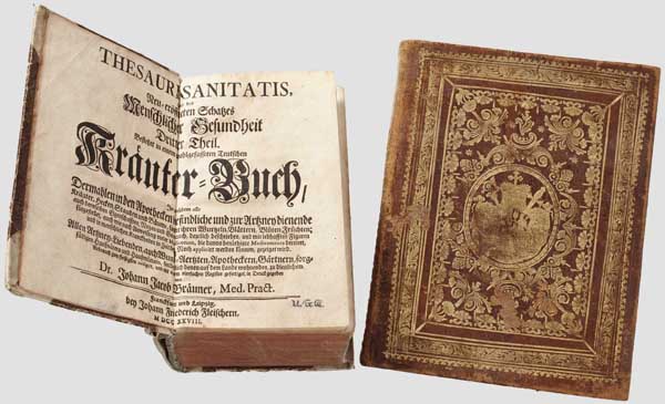 Zwei antike Bücher, Kräuter und Heraldik, deutsch, 18. Jhdt.   Grundsätze der Heraldik und