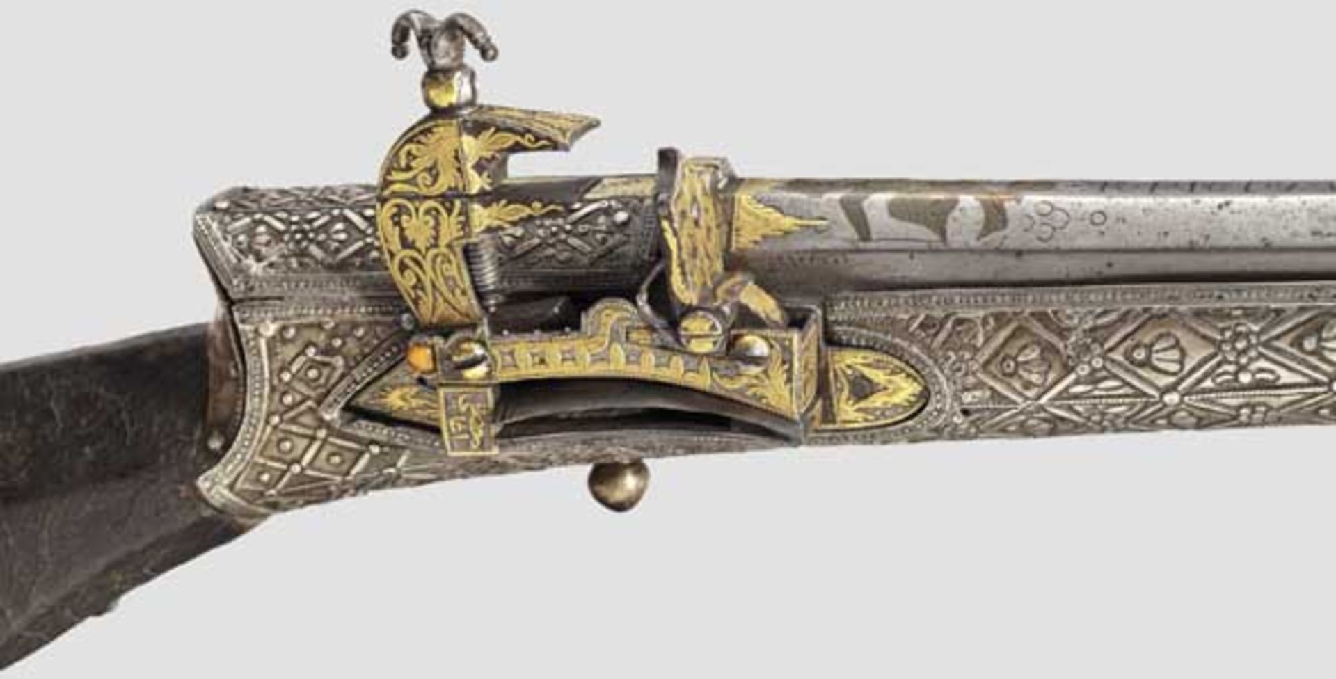 Silbermontiertes Luxus-Miqueletgewehr (Boilia), balkantürkisch, datiert 1806   Älterer achtkantiger, - Bild 3 aus 7