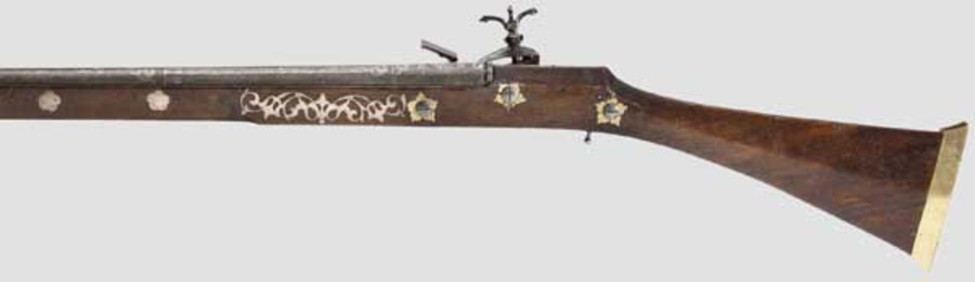 Steinschlossgewehr, Algerien, 19. Jhdt.   Balustergegliederter, oktogonaler und runder, glatter - Bild 2 aus 3