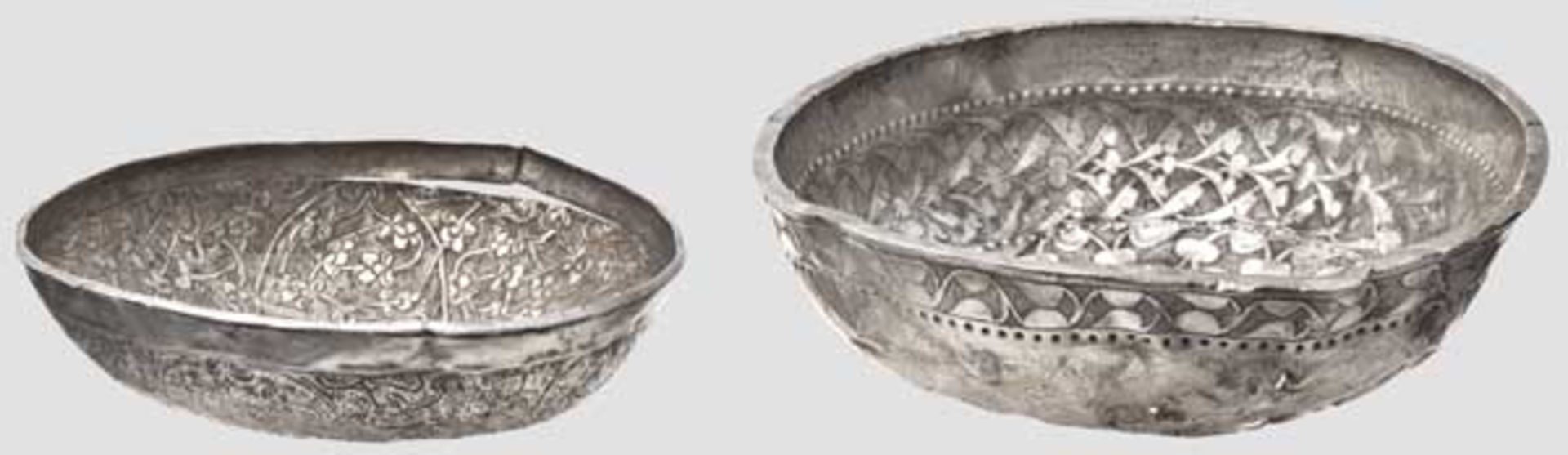 Zwei reich dekorierte Silberschalen, südosteuropäisches Mittelalter, 14. - frühes 15. Jhdt.   Zwei - Bild 2 aus 4