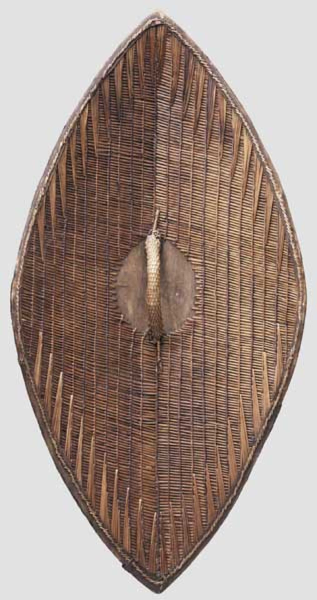 Schild der Ganda, Zentralafrika, 1. Hälfte 20. Jhdt.   Stark gegrateter, spitzovaler Holzschild - Bild 3 aus 3