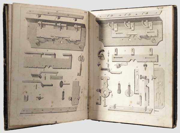 Grundriß der Schlosserkunst, Weimar, 1848   88 eingeheftete Textseiten und 36 Tafeln mit