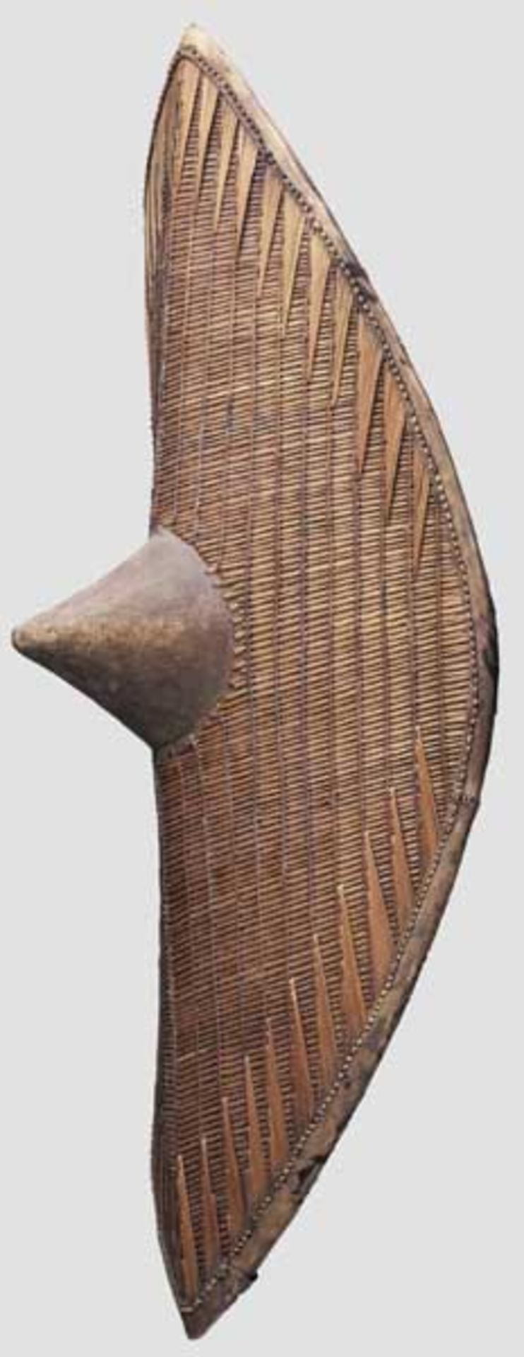 Schild der Ganda, Zentralafrika, 1. Hälfte 20. Jhdt.   Stark gegrateter, spitzovaler Holzschild - Bild 2 aus 3