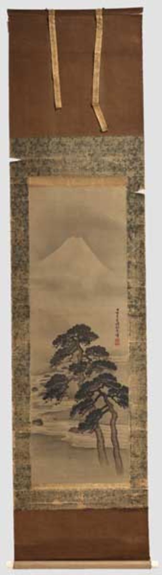 Kakemono (Rollbild), Japan, späte Edo-Periode   Darstellung eines Baumes mit Flusslandschaft, im