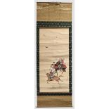 Kakemono (Rollbild), Japan, späte Edo-Periode   Farbig gemalte Darstellung von drei Samurai auf