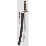 Wakizashi, Japan um 1700   Klinge Shinogi Tsukuri, Chu Kissaki, flacher Torii Zori, Sugu Ha Hamon.