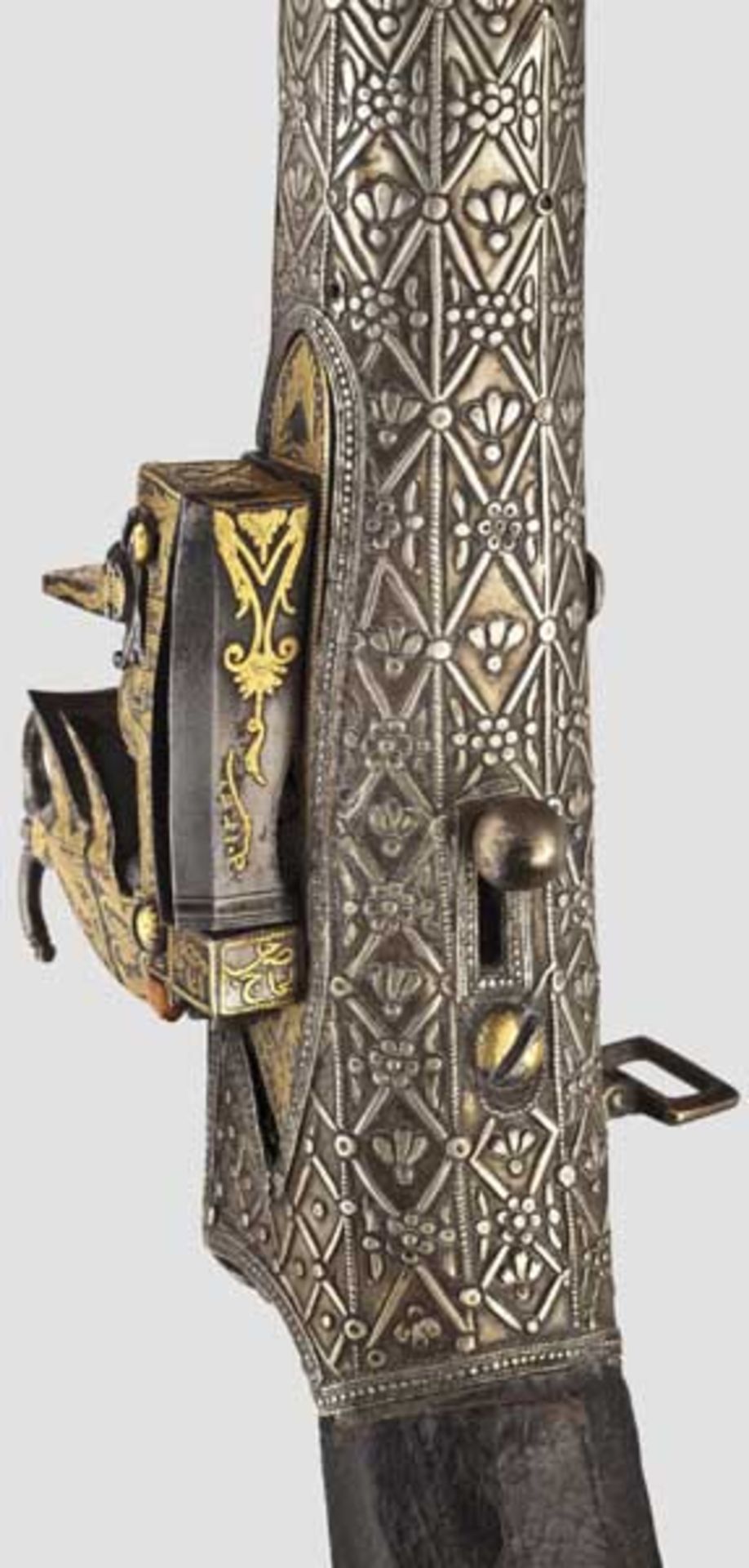 Silbermontiertes Luxus-Miqueletgewehr (Boilia), balkantürkisch, datiert 1806   Älterer achtkantiger, - Bild 6 aus 7