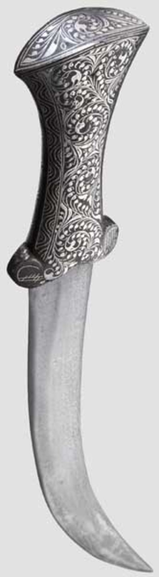 Silbertauschierte Djambia, Indien, 20. Jhdt.   Gekrümmte, zweischneidige Damastklinge mit - Bild 2 aus 2