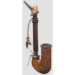 Jagdliche Pfeife, süddeutsch, datiert 1846   Pfeifenkopf aus Nussbaumholz mit umlaufend fein