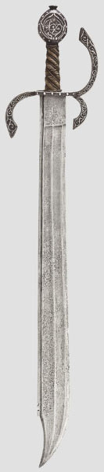 Silbertauschierte Storta, Italien um 1600   Kräftige, zum Ort leicht verbreiterte Rückenklinge mit - Bild 3 aus 9