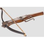 Schwere Schützenarmbrust für das Vogelschießen, Rheinland um 1860   Schwerer Stahlbogen mit