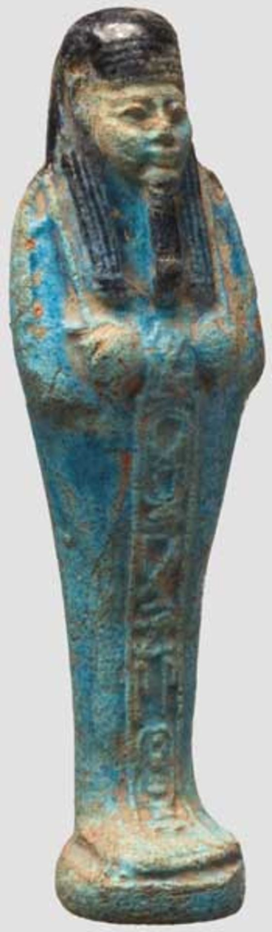 Uschebti, altägyptisch, 1. Hälfte 1. Jtsd. v. Chr.   Dienerfigur aus glasierter Fritte in - Bild 3 aus 3