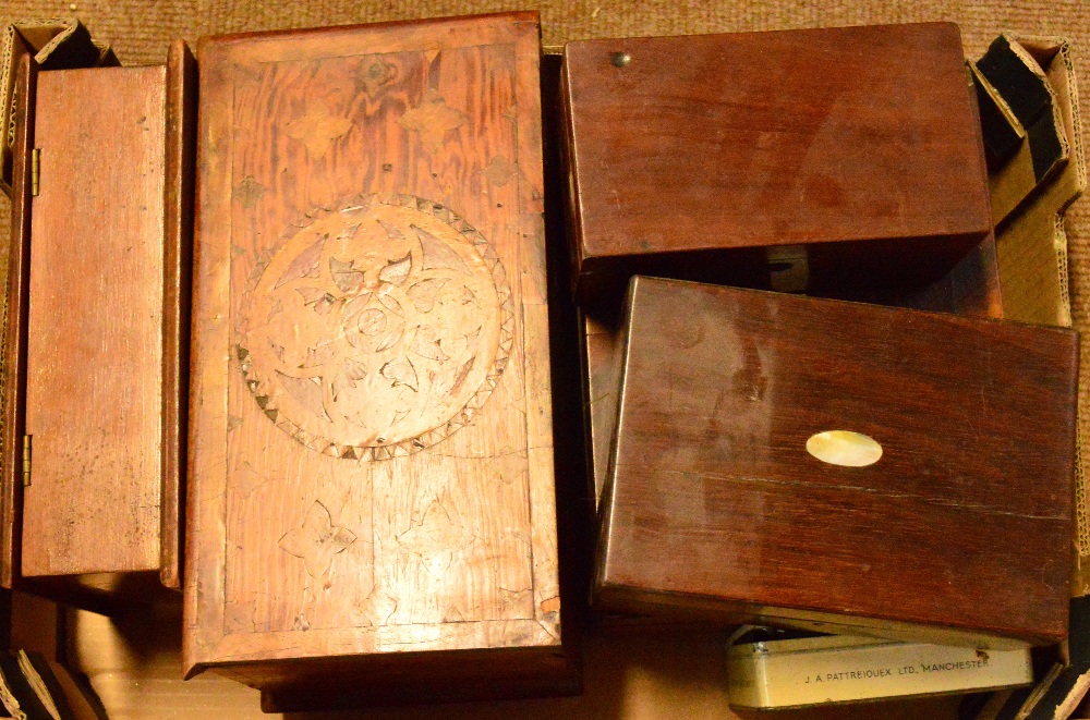 A quantity of workboxes and trinket boxes including a 19th century mahogany example, a rosewood