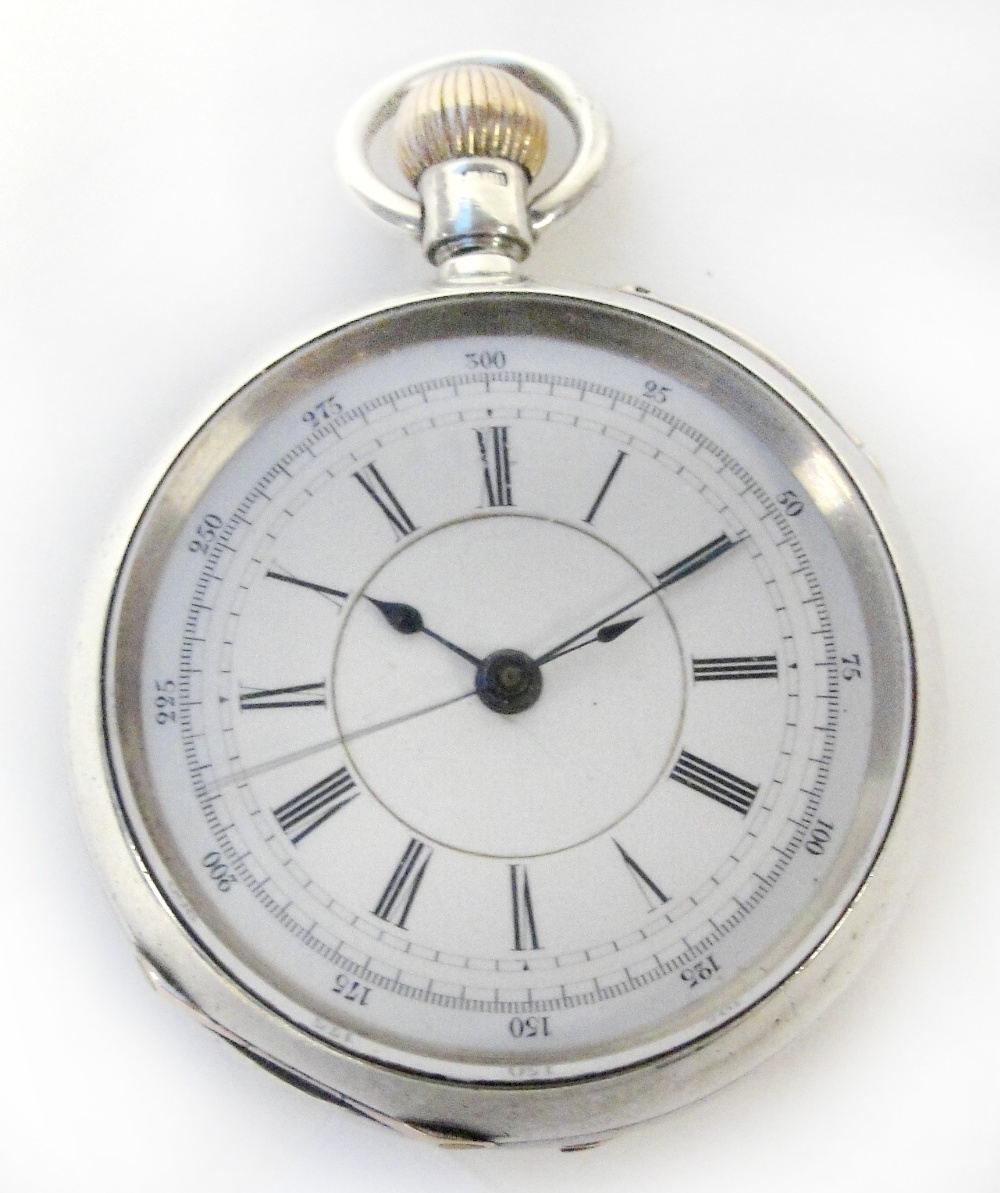 A 19th century silver cased open face chronograph, the circular white enamel dial set with Roman