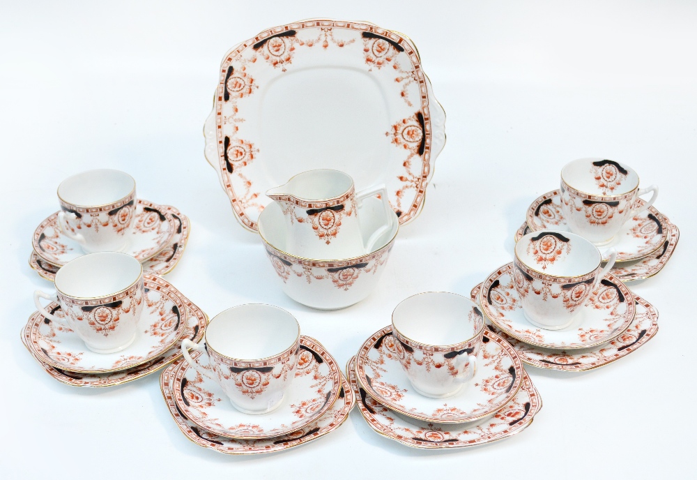 A late Victorian floral decorated tea set for six.
