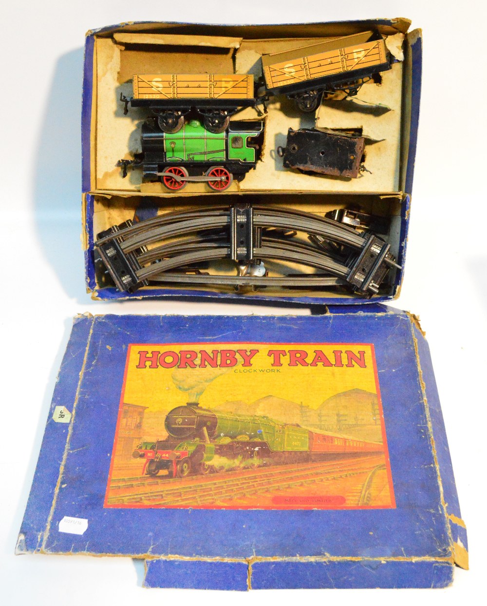 A boxed Hornby O gauge clockwork train set, M1 goods set.