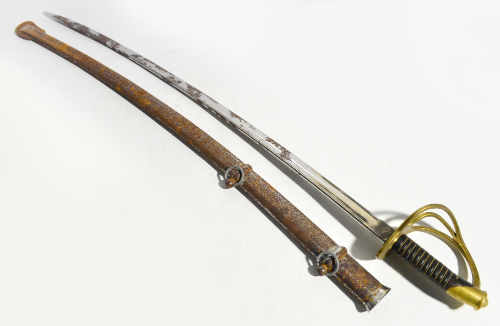 An early 20th century dress sword with wirework grip and pierced brass knuckle guard with shaped