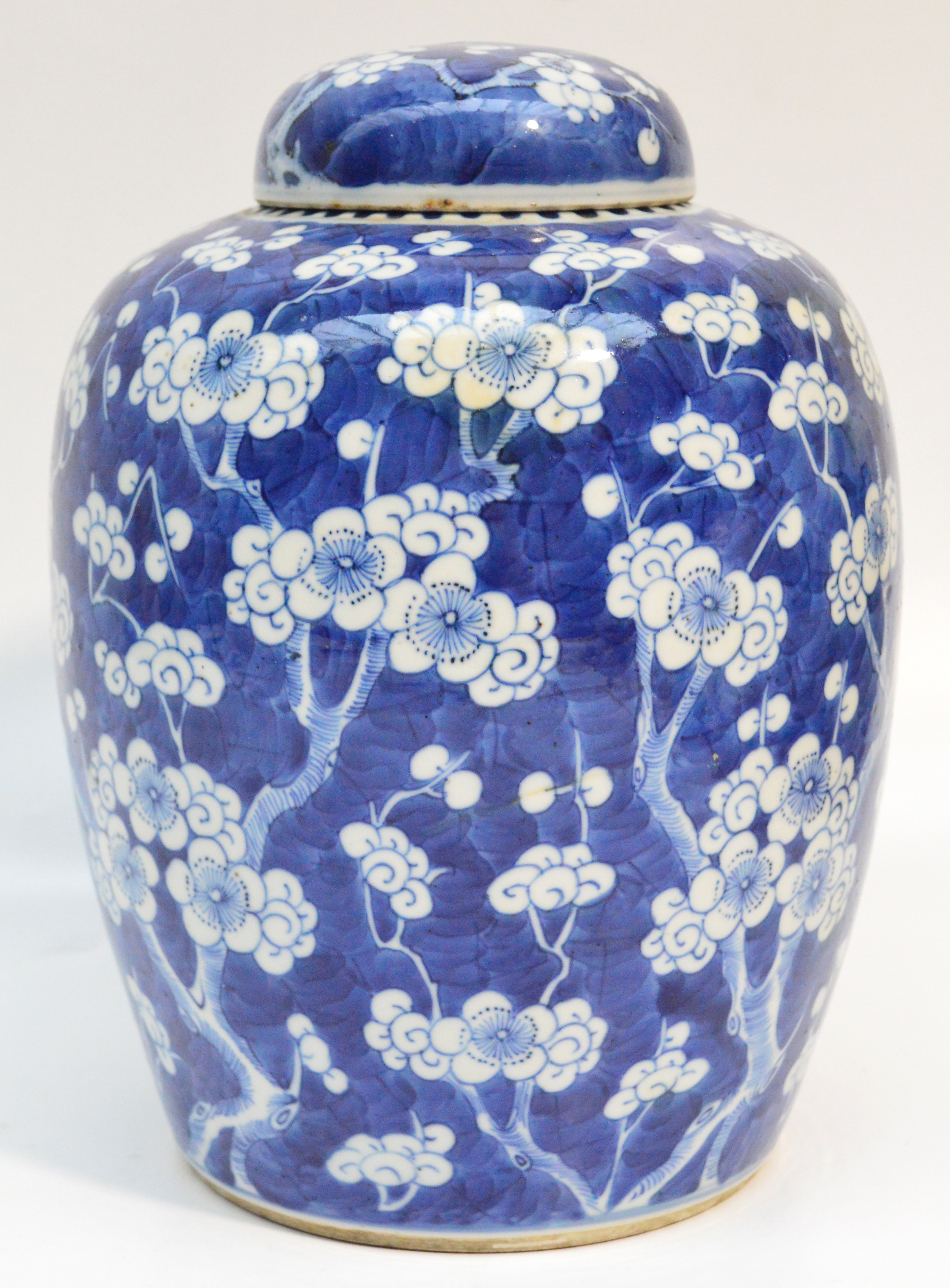 A 19th century Chinese porcelain ginger jar and cover painted in underglaze blue with blossoming