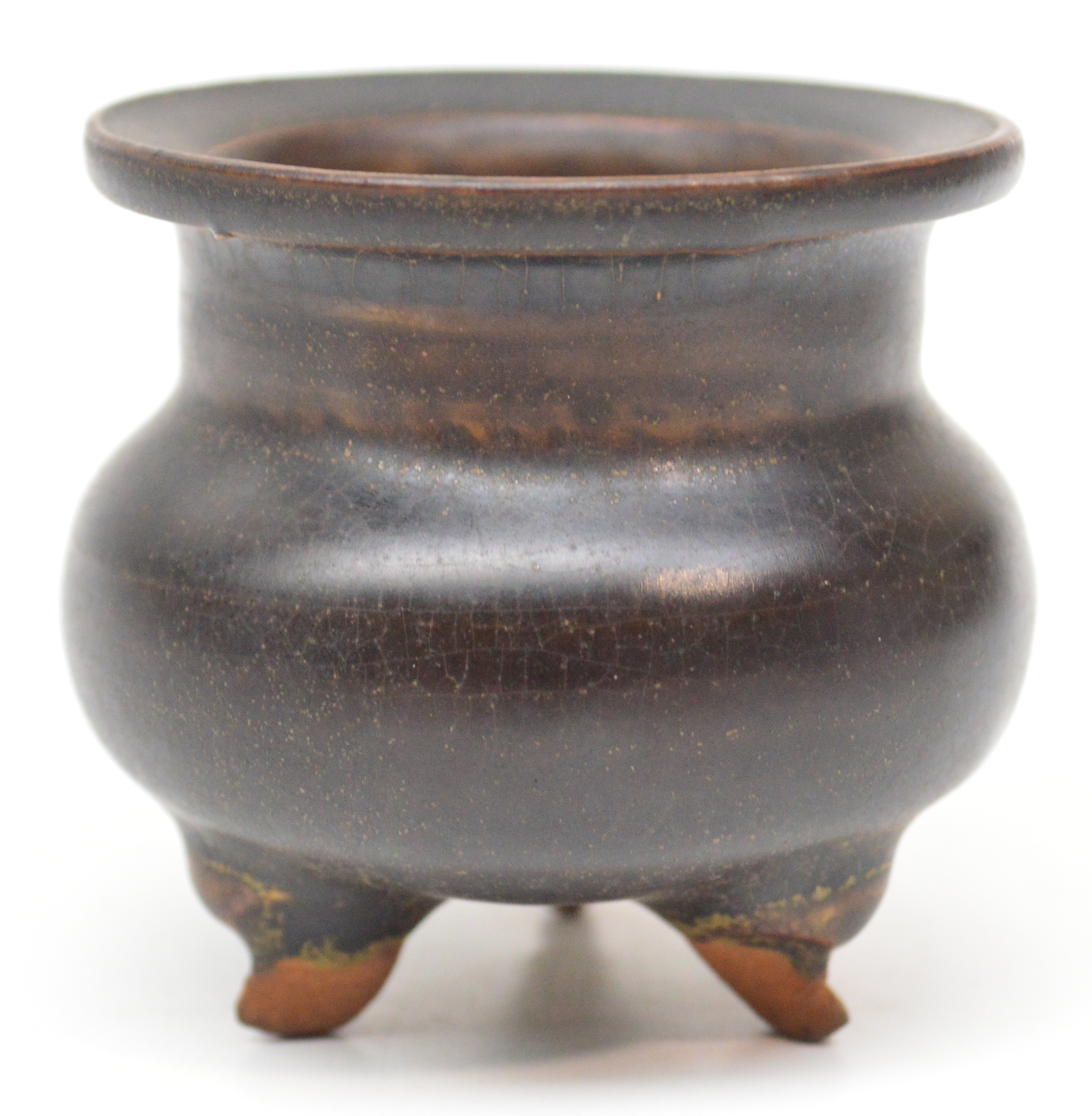 A 13th century Chinese Southern Song dynasty tripod censer with dark brown glaze, height 5.5cm.