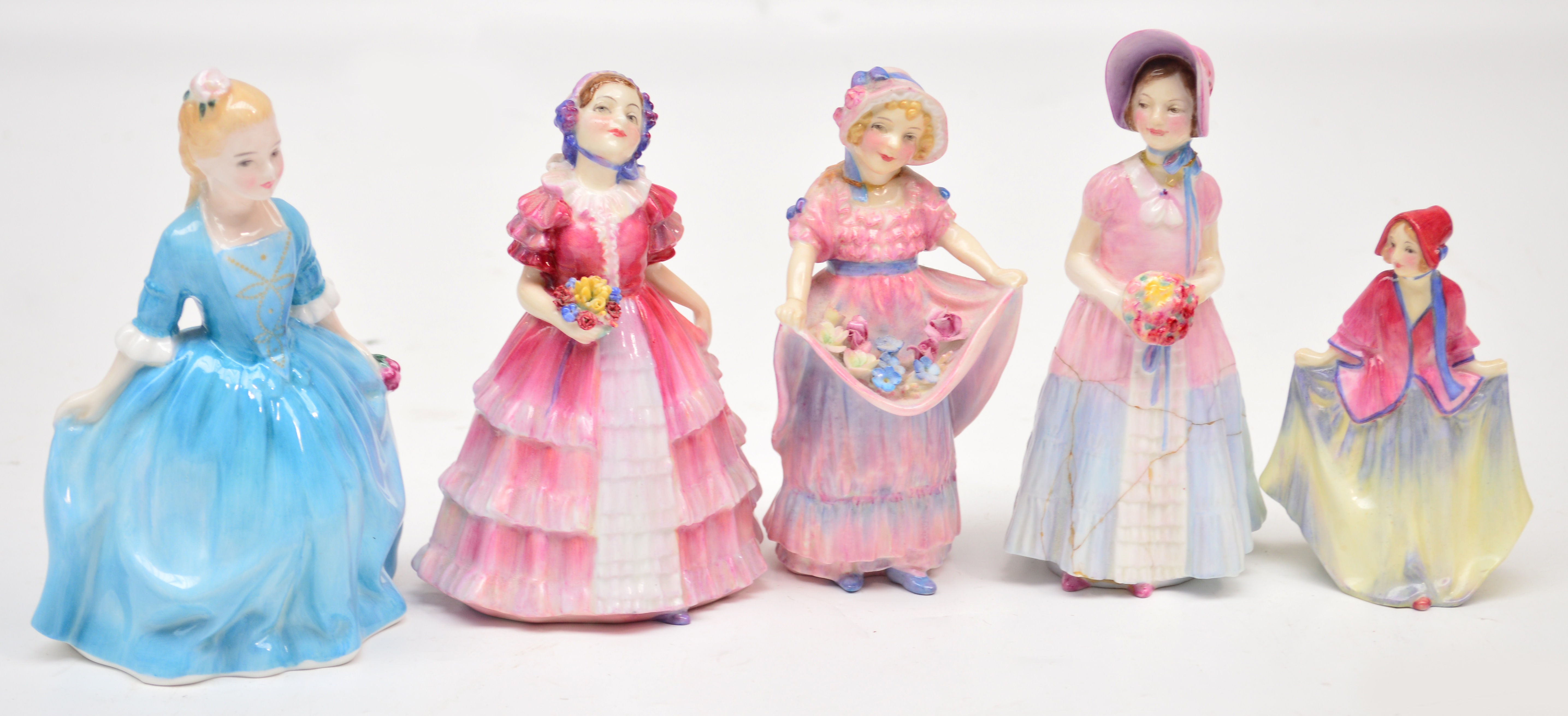 Five Royal Doulton figurines HN1724 "Ruby", HN1716 "Diana", HN1502 "Lucy Ann", M27 "Sweet Anne" (all