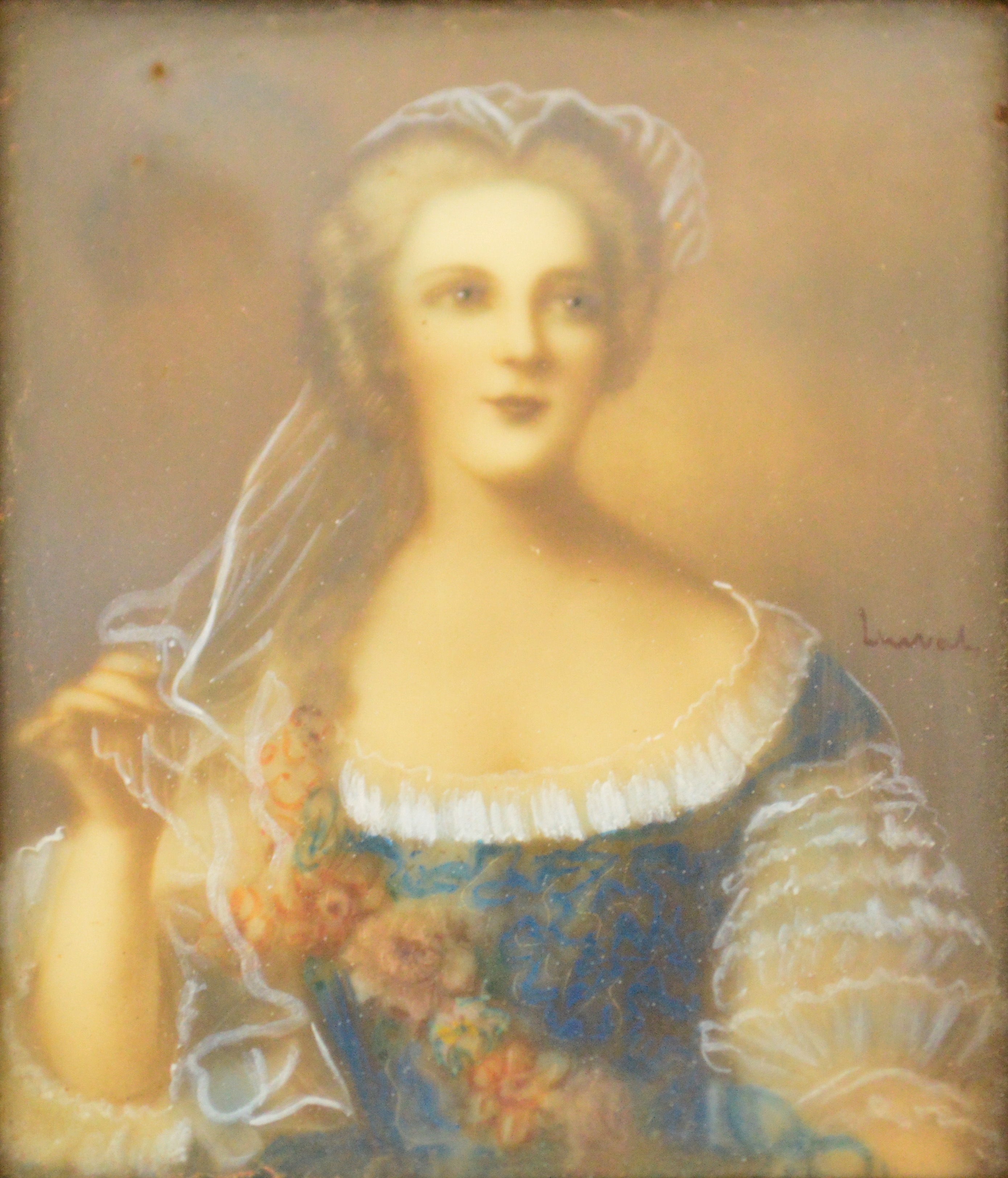 An early/mid 20th century decorative portrait miniature, study of a female, indistinctly signed, 6 x