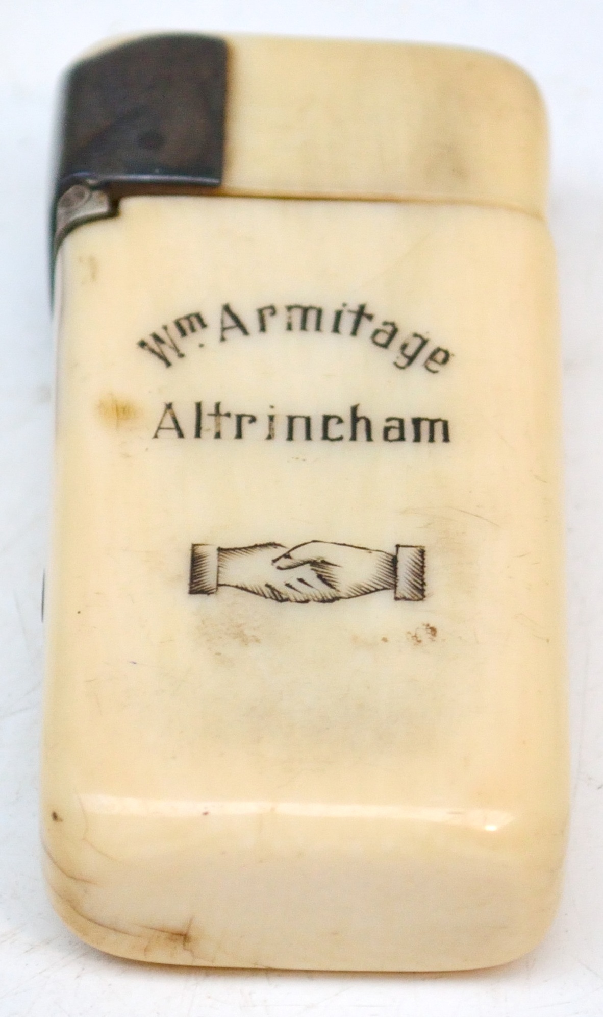 An interesting 19th century ivory rectangular vesta inscribed 'Wm. Armitage Altrincham" above two