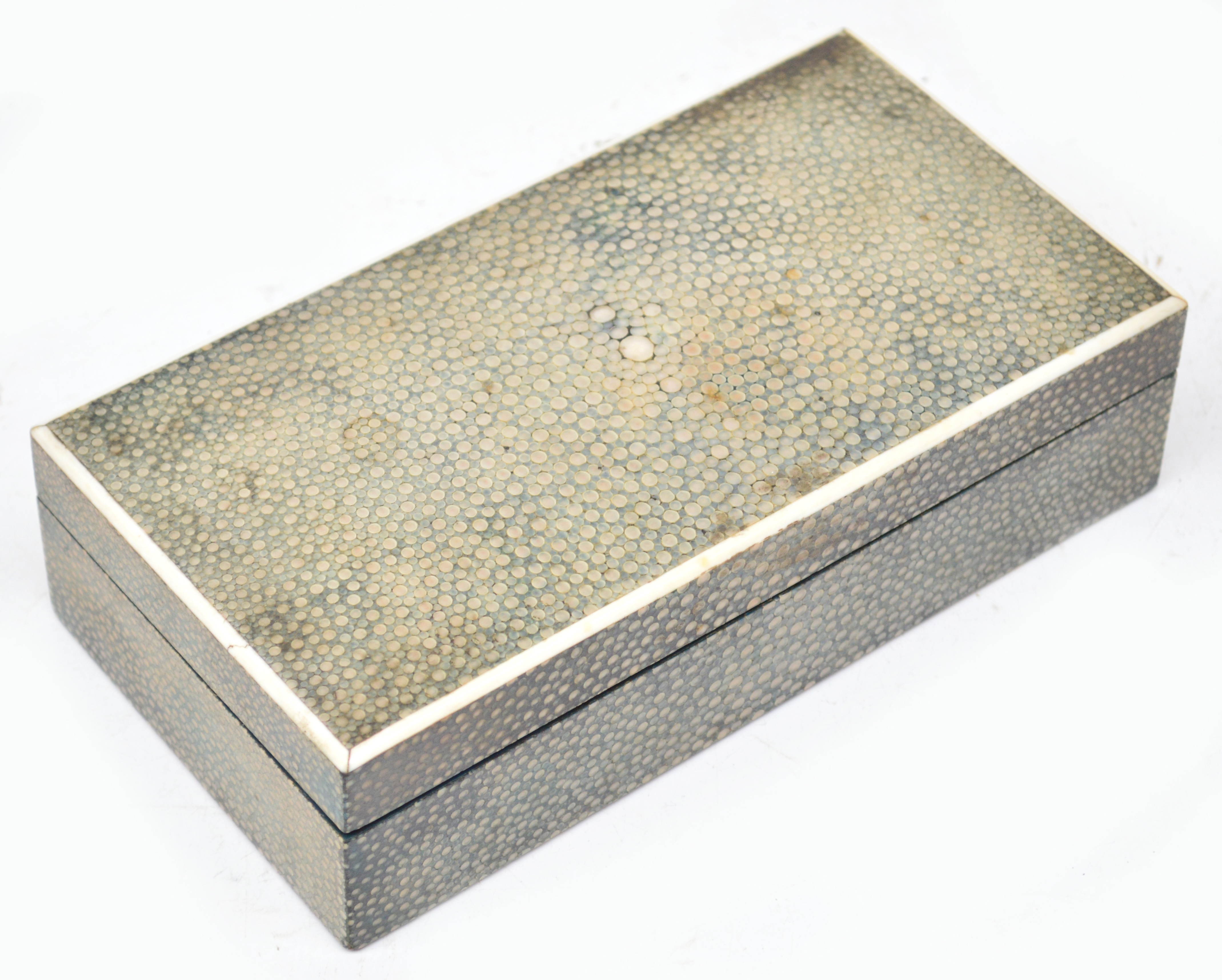 An Art Deco Asprey of London shagreen and ivory banded cigarette/cigar box of rectangular form,