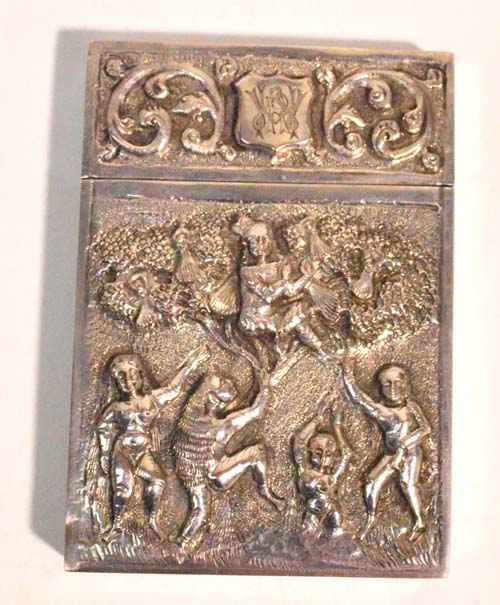 A late 19th/early 20th century white metal card case of rectangular form, the main section
