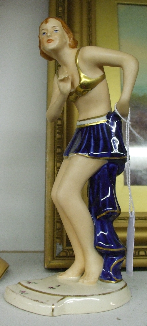 An Art Deco Royal Dux Figure of a Dancer, with Royal Dux, Czechoslovakia red printed mark,