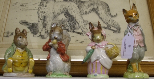 Four Beswick, Beatrix Potter Figures, Timmy Tiptoes, Samuel Whiskers, Mrs. Rabbit & Foxy Whiskered