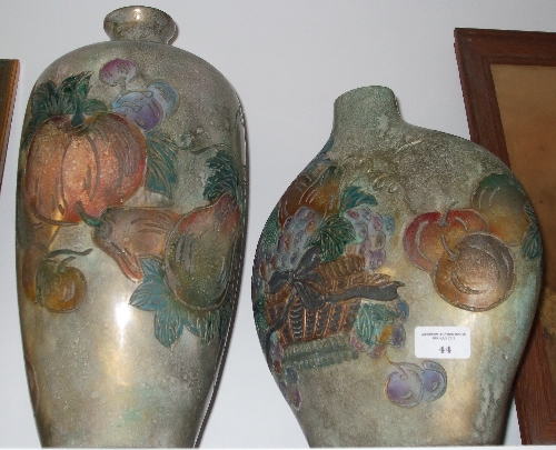 Two Porcelain Vases with Incised Fruit Decoration, the taller approx 37.5cm.