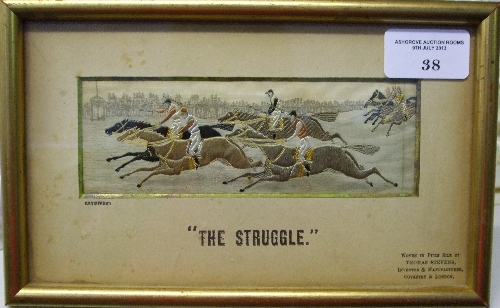 A Victorian Steeplechase Stevengraph after Thomas Stevens.  `The Struggle` Woven in silk Approx 5