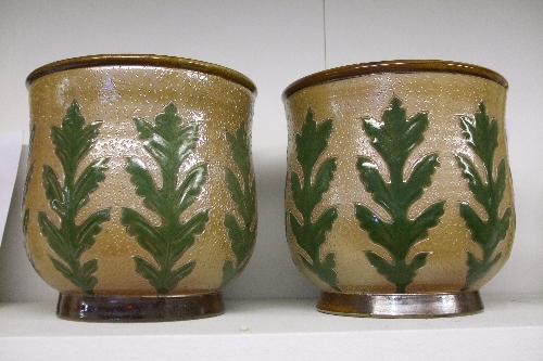 A Pair of Limited Edition Royal Doulton Lambethware Planters, decorated with fern or oak leaf design