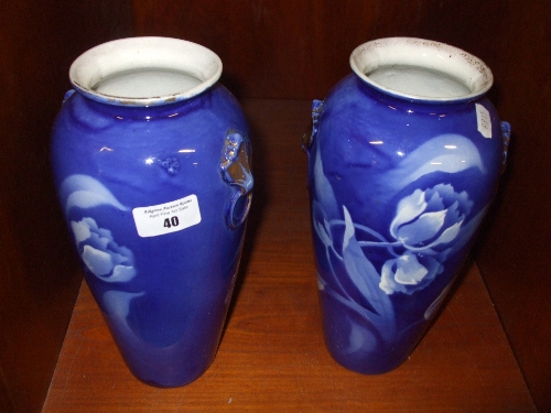 A Pair of Wilkinson Floral Vases with gilded ring handles.