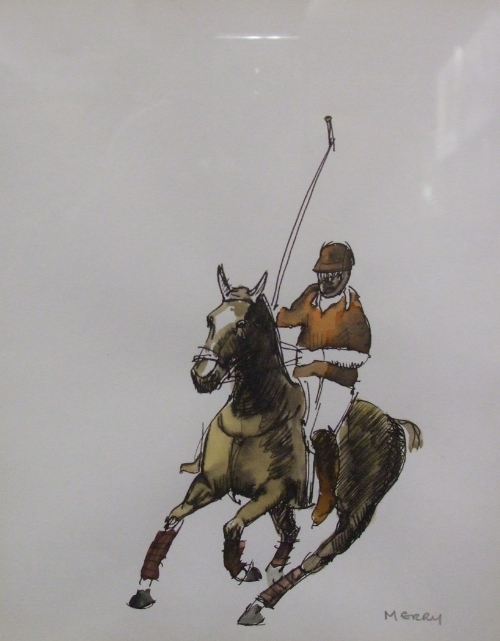 Brian Merry (20th/21st Century) Polo Watercolour. Signed lower right. 21.5cm x 17cm.