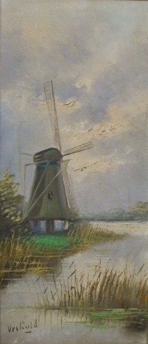 An Oil on Canvas of a Windmill in a Landscape, signed lower left.