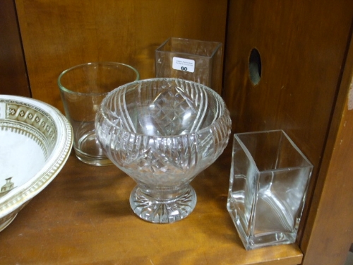 Two Modern Glass Vases and a Cut Glass Pedestal Bowl.