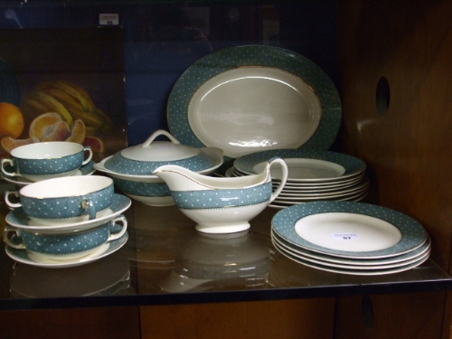 A Ridgway Conway Part Dinner Service for Four with tureen and lid, oval serving plate, gravy boat