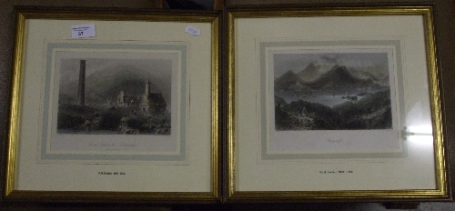 A Pair of Coloured Topographical Irish Scene Prints after WH Bartlett, `Glengariff` & `Round