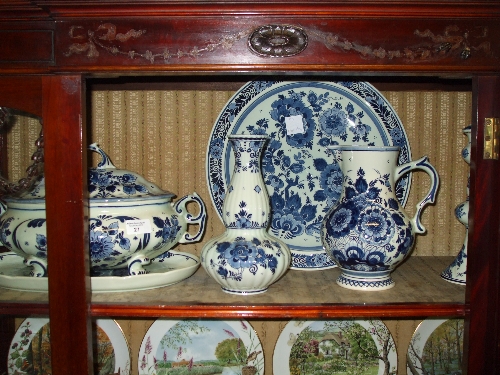 Eight Pieces of Blue & White Delftware Marked `Royal Goedewaugen`, comprising a tureen, lid and