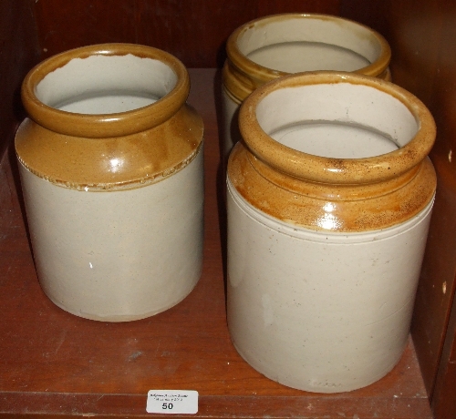 Three Stoneware Flour Jars.