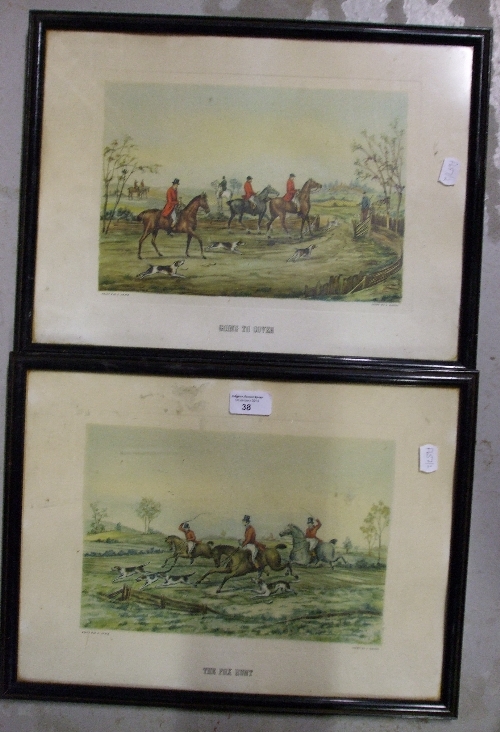 A Pair of Hunting Lithographs by J. Baines after D. Stack, `Going to Cover` and `The Fox Hunt`, in