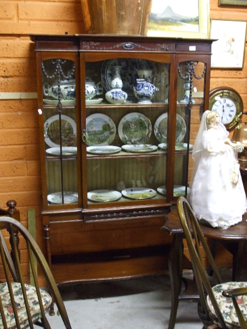 An Edwardian Mahogany Display Cabinet, and an Edwardian Occasional Table (2).