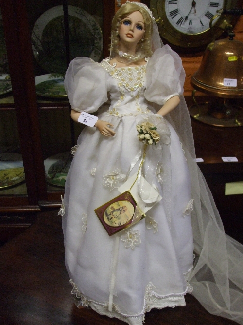 An Alberon Porcelain Doll in a Wedding Dress - `Christie`.