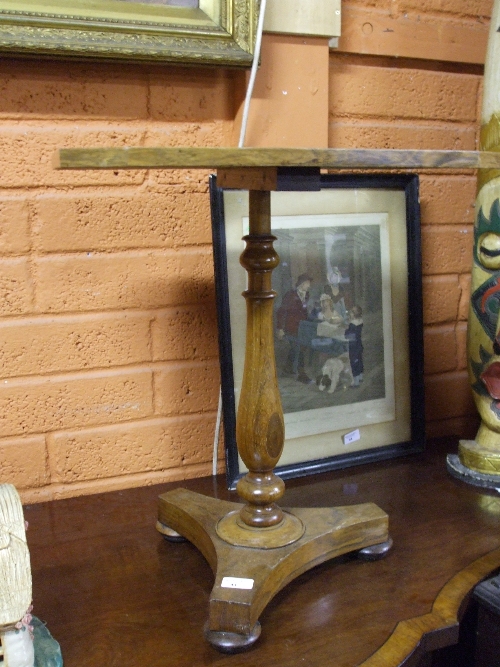 A 19th Century Rectangular Occasional Table raised on turned column, triform base & bun feet.