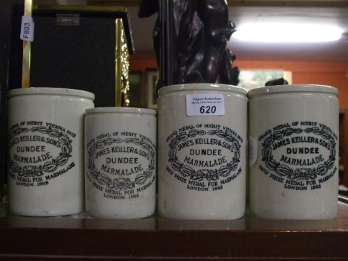 Four Vintage Marmalade Jars, and a Stoneware Footwarmer.