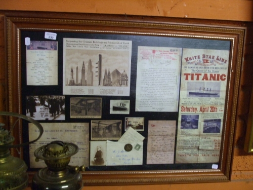 A Framed Montage of Reproduction Titanic Memorabilia.
