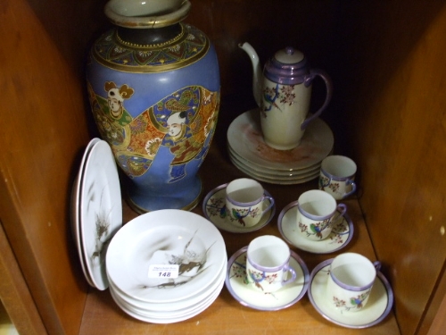 A Collection of Oriental Wares, to include an eleven piece lustre coffee set, a blue ground