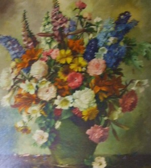 A Coloured Print, Still Life of Flowers in a Vase.