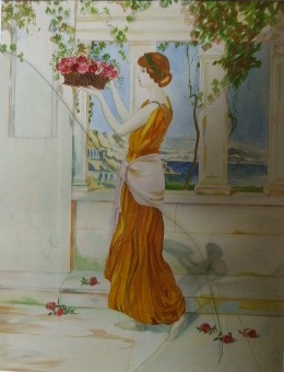 A Watercolour by G. Cocks, Classically Dressed Lady in Architectural Setting.